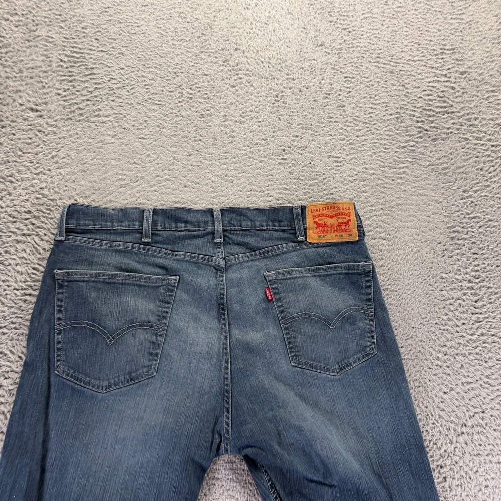 Levi's 505 Jeans Men 38x30 Blue Cotton Denim Straight Leg Workwear Faded Stretch